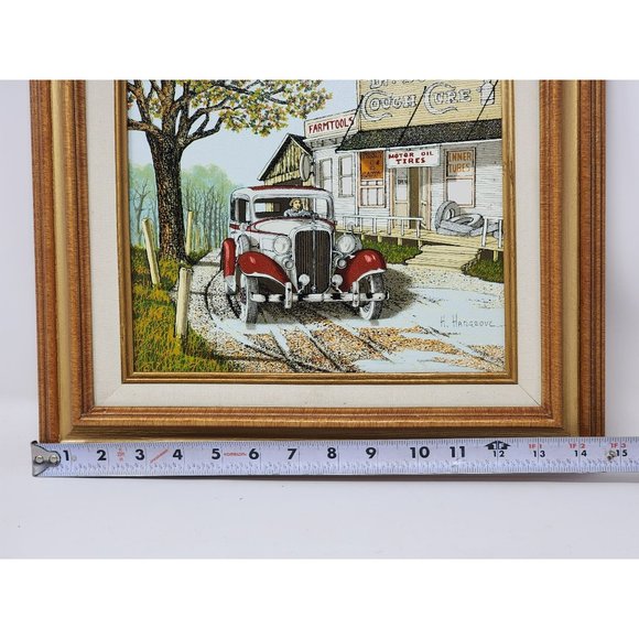 Vintage H. Hargrove Framed Serigraph Oil Painting‎ Dr Sullys Cough Cure Red Car - Picture 6 of 7